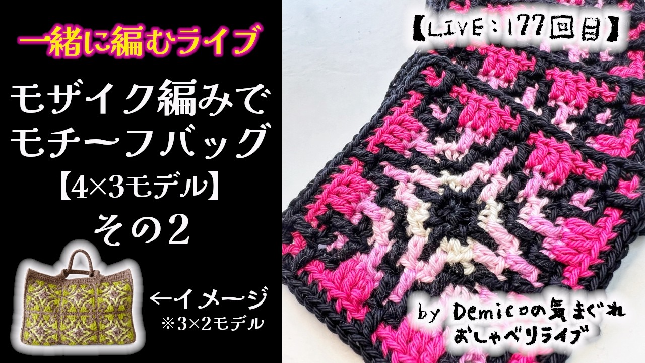 LIVE: Episode 177] Live knitting together 🧶 Motif bags 👜 4x3