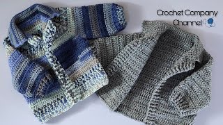 كروشيه جاكت اطفال بشرح مفصل لتقسيمه الصدر المربع _ Crochet jacket for kids