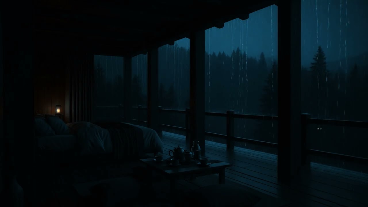 Rainy Mountain Cabin at Night 🌧  | Warm Bed, Dark Forest & Sleep Ambience