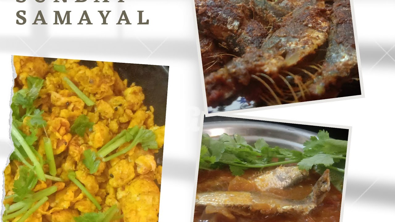 simple Sunday Samayal rice with fish curry fish fry egg