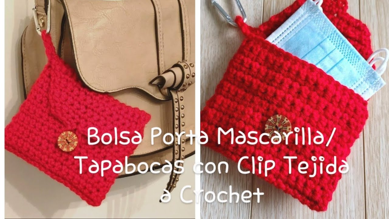 😷 Bolsita porta Mascarilla/Tapabocas con Clip Tejida a Crochet 😷