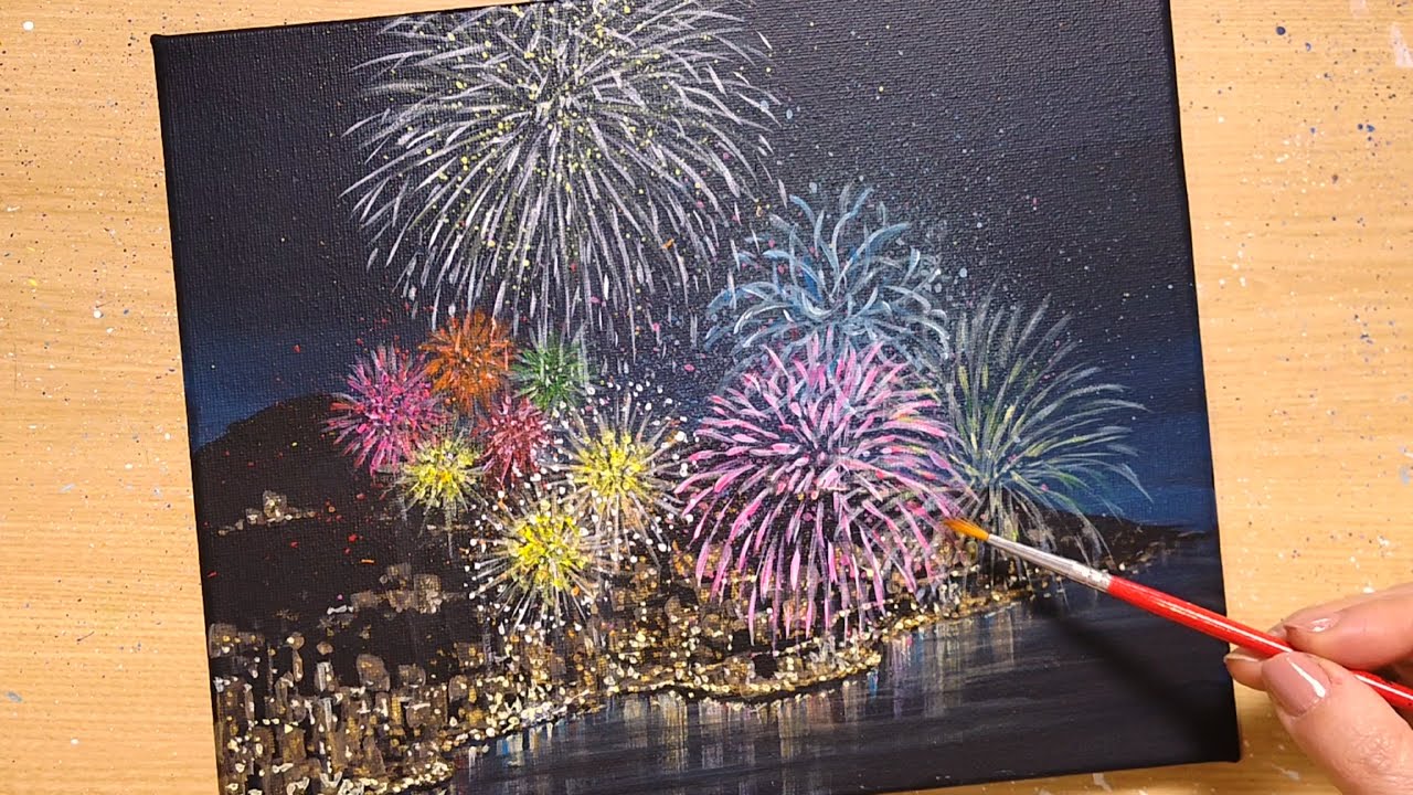 Fikushima氏による 花火のアクリル画 花火のアクリル画 Fikushima氏による