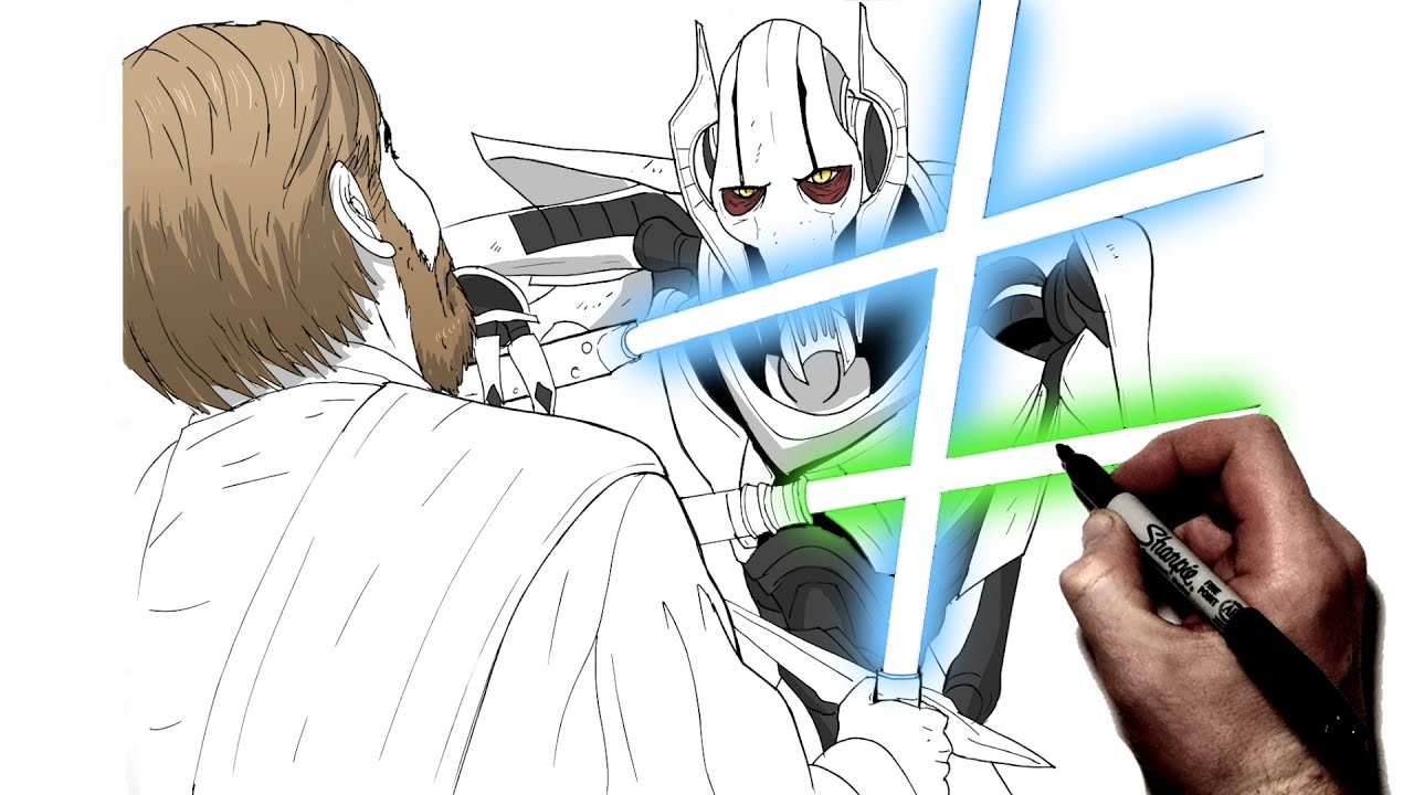 How To Draw Obi Wan vs Grievous | Step By Step | Star Wars - YouTube