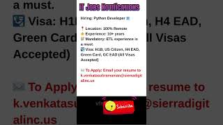 Python Developer Job with ETL   Remote Oct 10, 2025