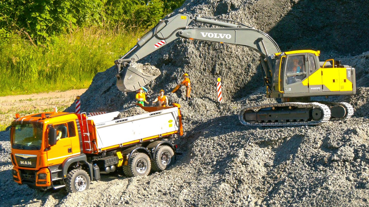 RC MODEL QUARRY ACTION!! HYDRAULIC RC EXCAVATOR VOLVO EC160E, RC TRUCK MAN 6x6 WORK IN GRAVEL PIT