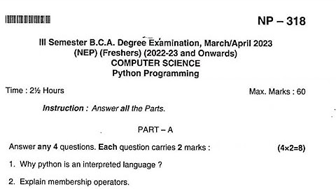 3rd sem bca python programming question paper nep 2022-23 bu #bangaloreuniversity #3rdsem #bca