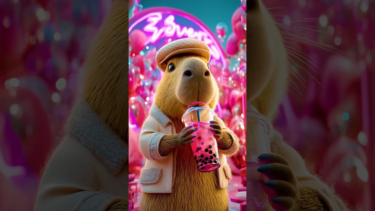 🤯 Capybara's Raspberry Boba Revelation! (Priceless First Sip + Thumbs-Up!)