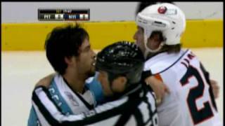 Deryk Engelland Vs Tim Jackman Nov 27, 2009