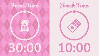 30/10 Pomodoro Timer with Pink Noise 🎧 2-Hour Study with Me for Deep Focus & ADHD ✨