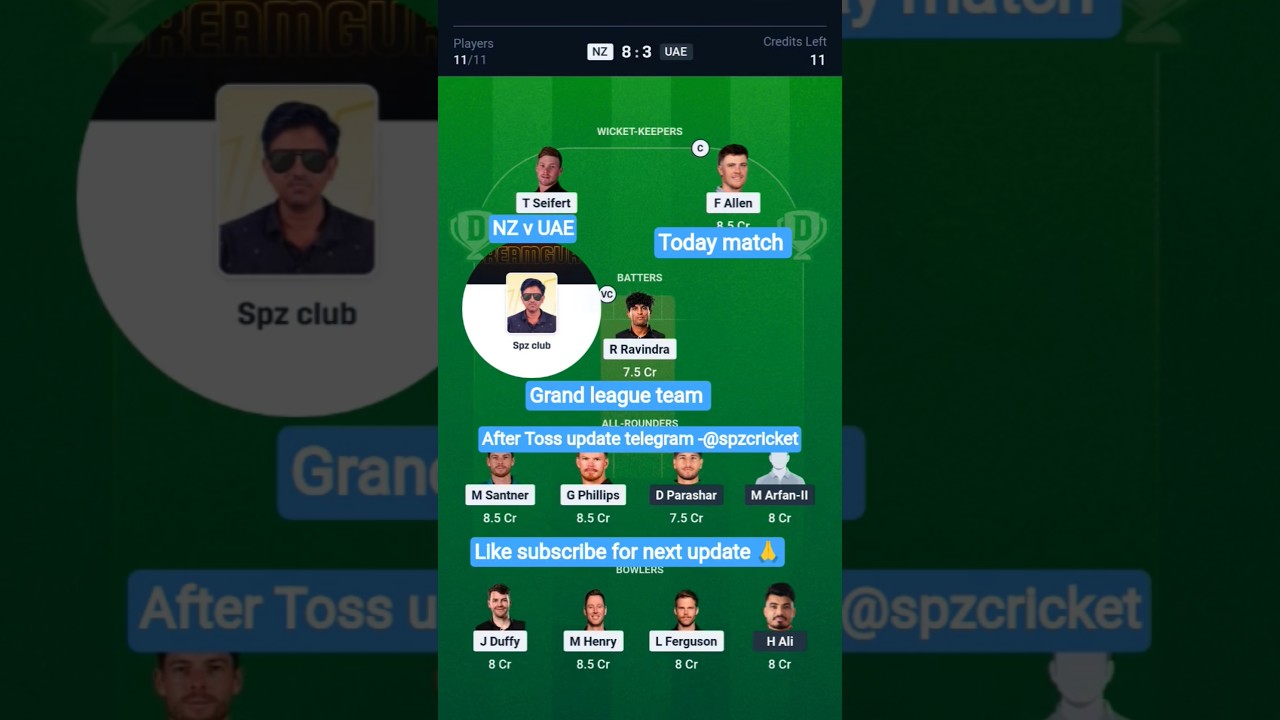 Newzealand vs UAE grand league team today|Dream 11 Prediction|Fantasy tips