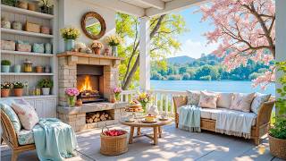 Peaceful Spring Lakeside Porch Ambience with Gentle Piano Music🌸Soothing Fireplace for Peaceful Day screenshot 5