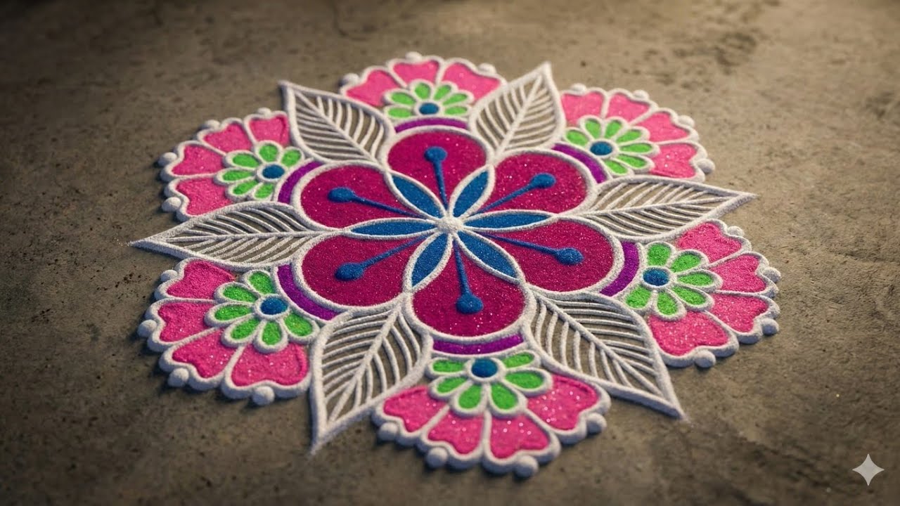 Mesmerizing Glitter Floral Rangoli Design 🌸 | Easy Diwali Special Rangoli 2026