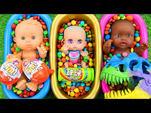 4 Minutes Unboxing Candy M&M's with Mixing Slime in Three BathTubs | Satisfying Cutting ASMR Video