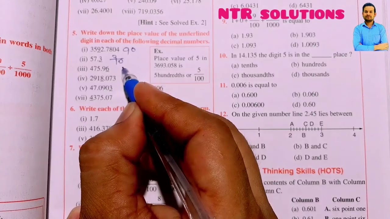 Write down the place value of the underlined digit in each of the following decimal numbers.
