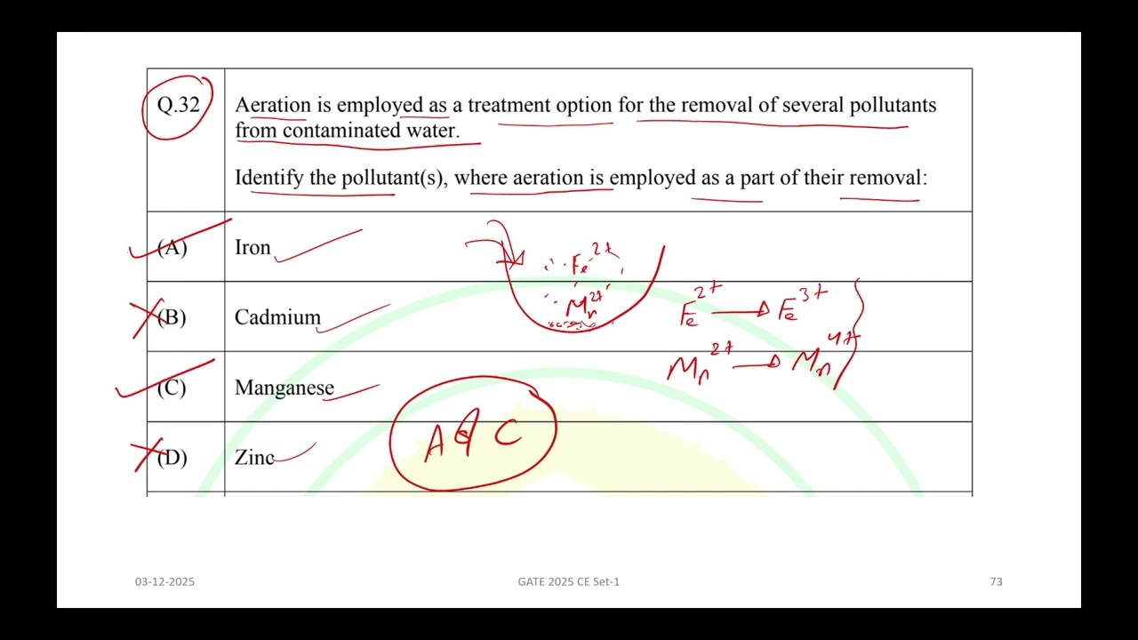 GATE 2025 Civil | Set 1 | Q.32 | Aeration in Water Treatmen |GATE 202 |Which Pollutants Are Removed?