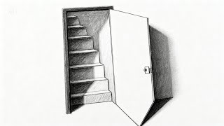 “Hidden Staircase Inside a Door | Realistic Pencil Drawing (Step by Step)”