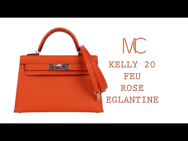 Hermes Kelly 20 Mini Sellier Bag Orange Feu / Rose Eglantine