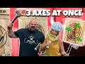 WORLD'S STRONGEST MAN TRIES AXE THROWING *3 AXES AT ONCE!*