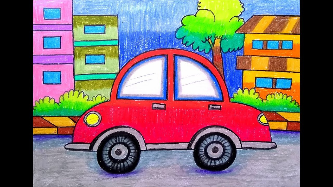 ROAD SCENE SCENERY DRAWING OF CAR STEP BY STEP TUTORIAL FOR KIDS