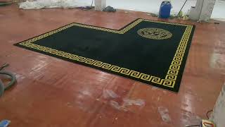 L shape black and gold modern versace medusa wool rug wool carpet