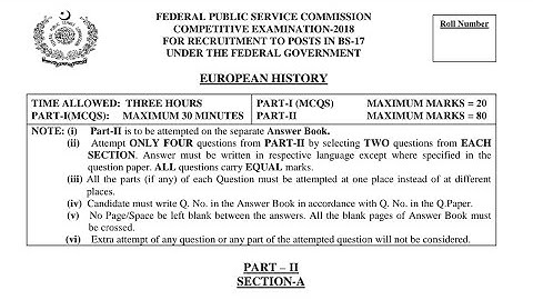 CSS PAST PAPERS - 2018 - EUROPEAN HISTORY PAPER - OPTIONALLY SUBJECT  (GROUP 4)