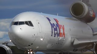 CLOSE UP FedEx MD-11F Rocketing Takeoff from Melbourne Airport [N586FE]