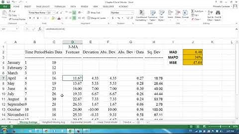 Operations Management using Excel: Forecasting Video 2/4 Weighted Moving Averages