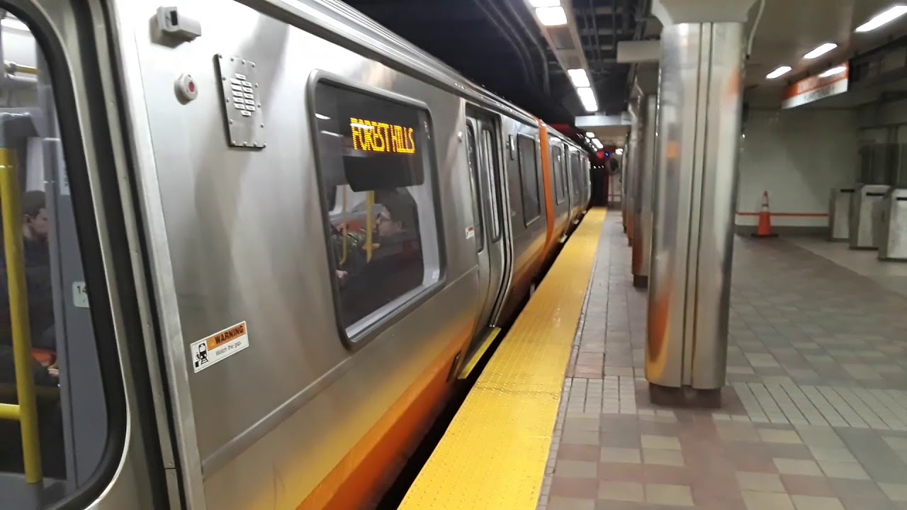 Boston MBTA New Orange Line Trains Departing Downtown Crossing Station ...