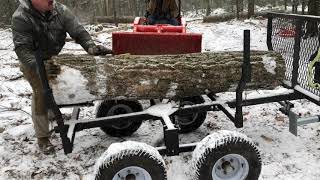 Cutting and Hauling big red oak logs on my homemade log trailer #3