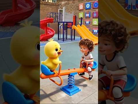  Cute little duck & boy get caught in rain, then go splashing happily。#shorts