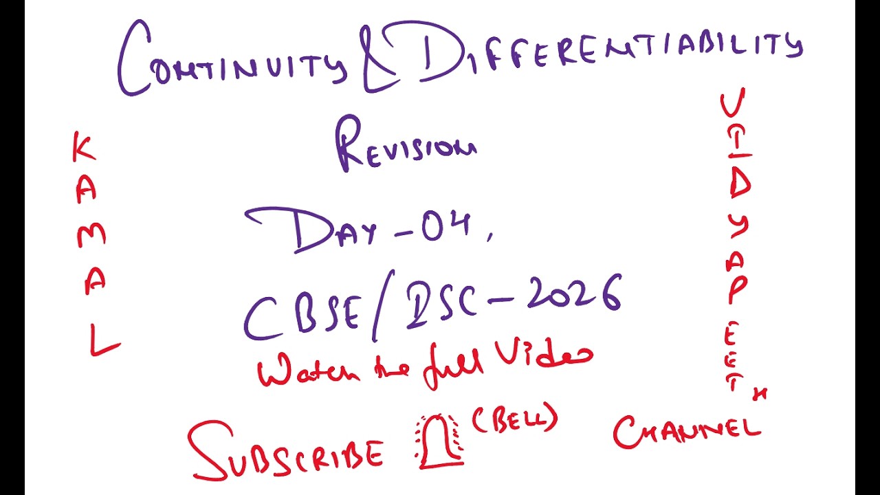 Continuity, Differentiability and Differentiation #Revision#isc 2026 # DAY-04