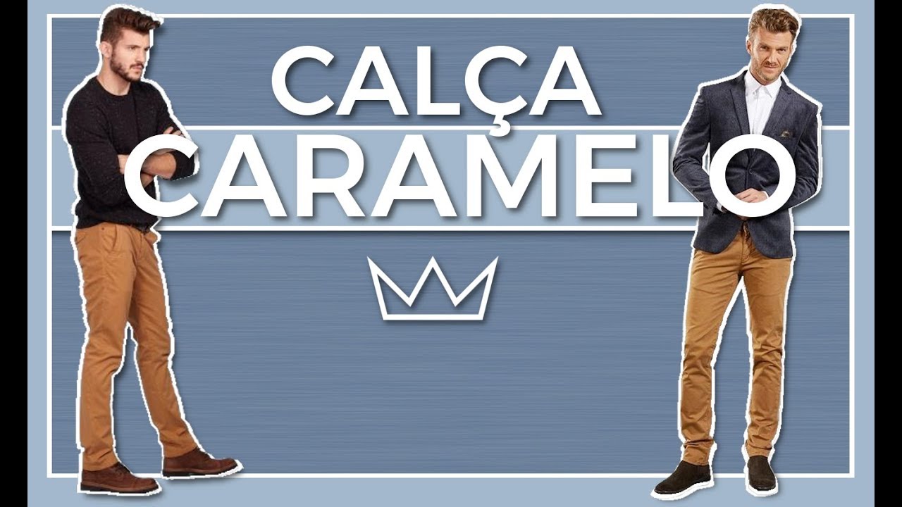 look masculino com calça caramelo