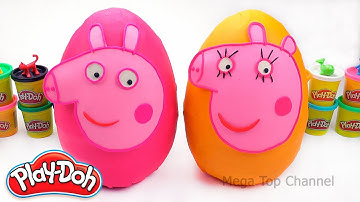 Huge Play Doh Surprise Eggs Peppa Pig and Mummy Pig | Learn Colors with Play Doh and Peppa Pig