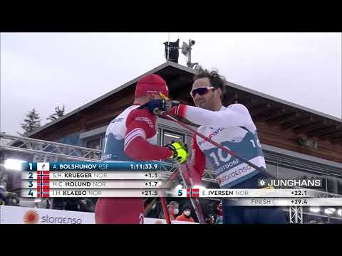 Победный финиш Большунова в скиатлоне на чемпионате мира