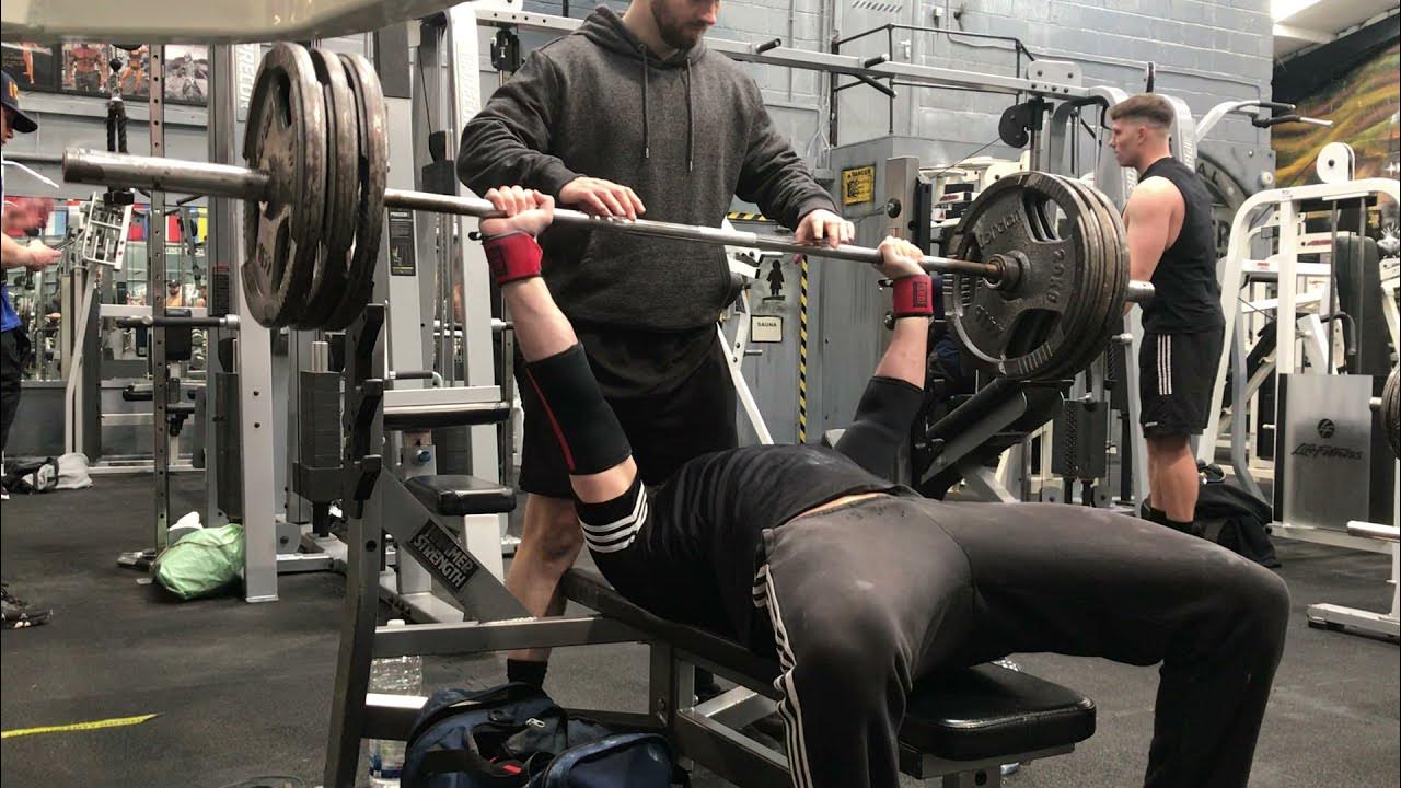 My First 3 Plate Bench Press YouTube