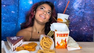ASMR BURGER KING WITH CHICKEN FRIES, CHICKEN NUGGETS, HERSHEY PIE WITH MY GOLD NAILS!!
