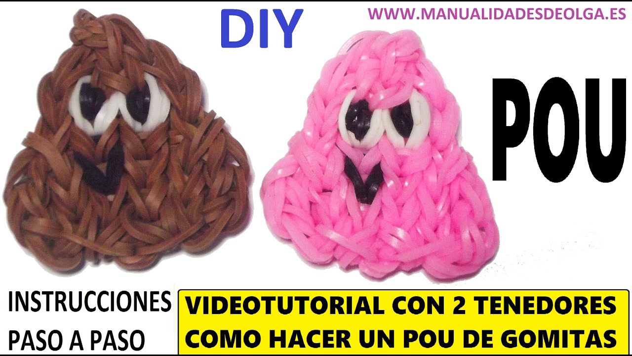 COMO HACER UN POU DE GOMITAS (LIGAS) CHARMS CON DOS TENEDORES