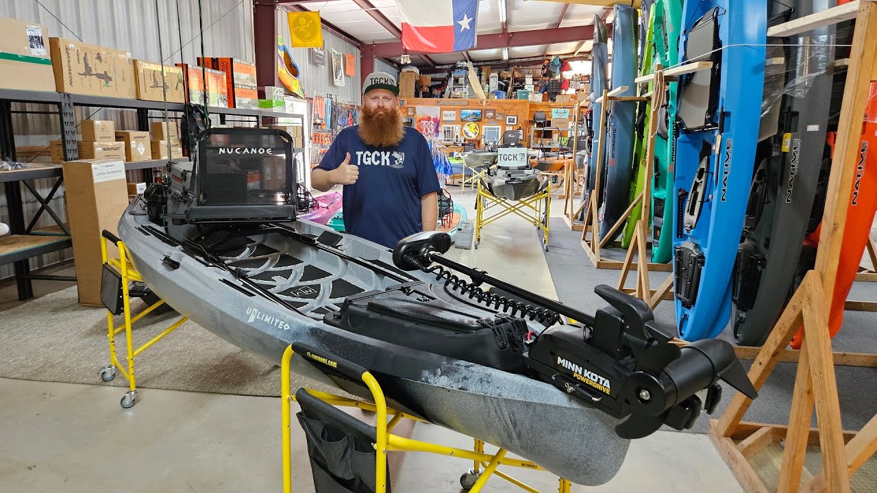 NuCanoe Unlimited kayak motor setup with MinnKota Powerdrive for Manny B 