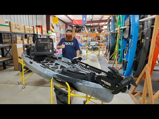 NuCanoe Unlimited kayak motor setup with MinnKota Powerdrive for