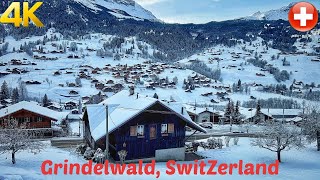 Grindelwald, Switzerland, Winter Snow Walk 4K 60fps - The Most Beautiful Villages in the World