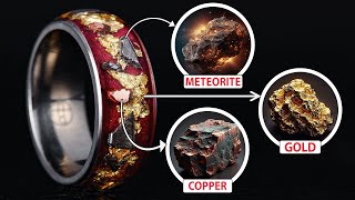 A Ring Fit for a King | Meteorite + Titanium + Gold + Copper Wide Channel Inlay Ring.