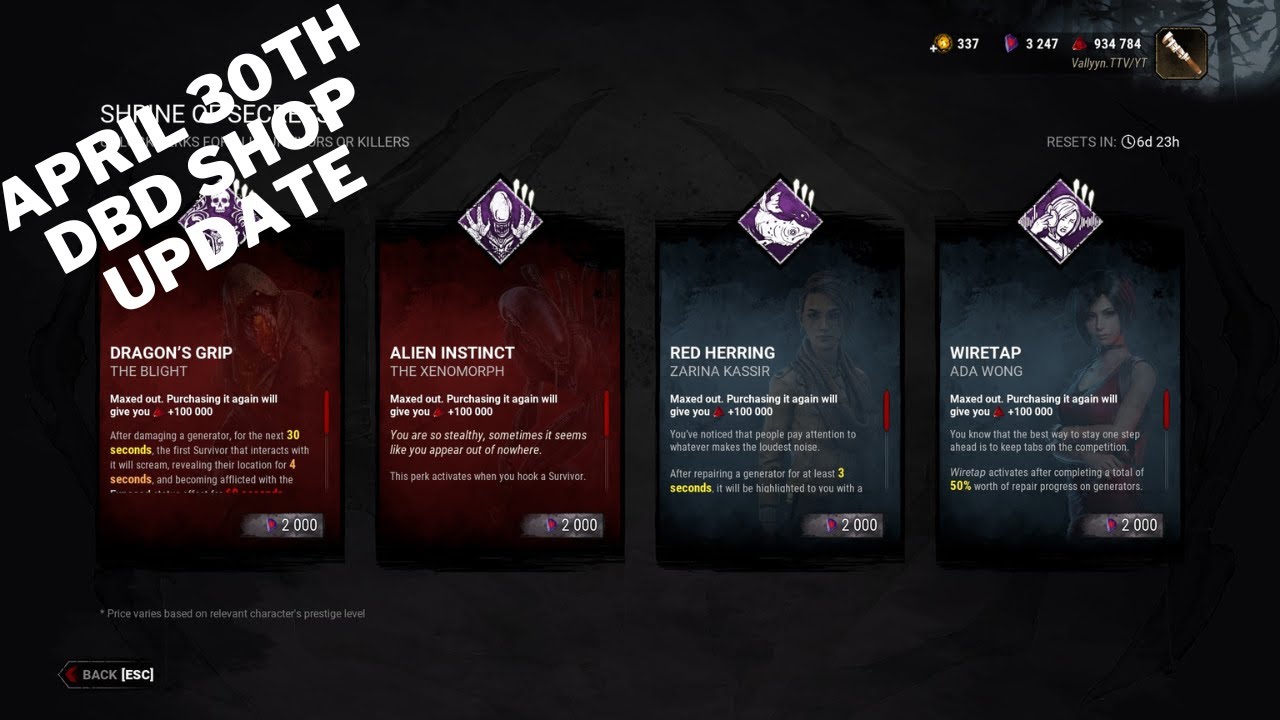 DBD Store Update Week of 4/30 - New Skins May 2nd - YouTube