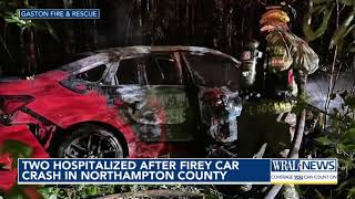 Two hospitalized after fiery car crash in Northampton County