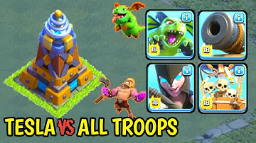 Mega Tesla & Hidden Tesla vs All Max Troops Builder Hall | Clash of Clans // Tesla vs All Troops