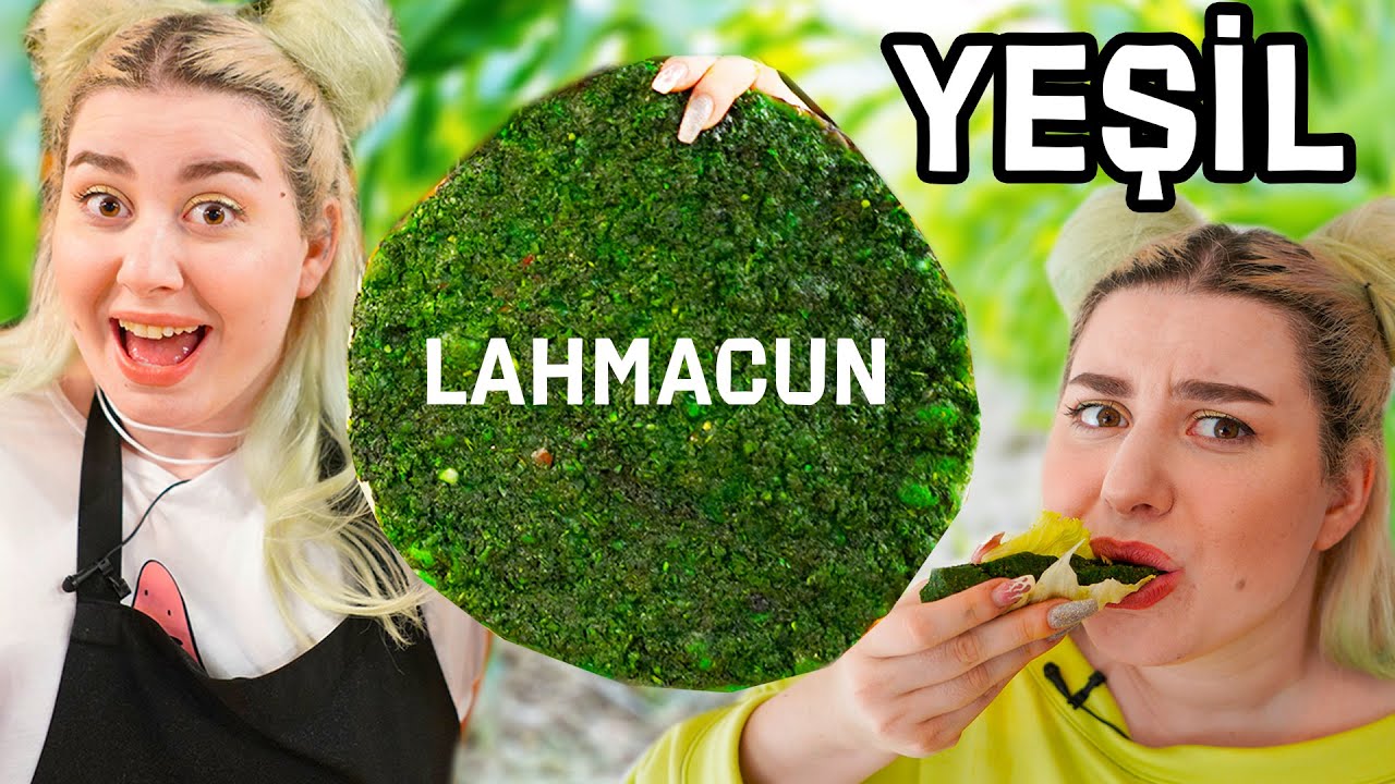 TEK RENK YEMEK! | YEMYEŞİL LAHMACUN - YEŞİL ÇİĞKÖFTE 💚🥬🍏