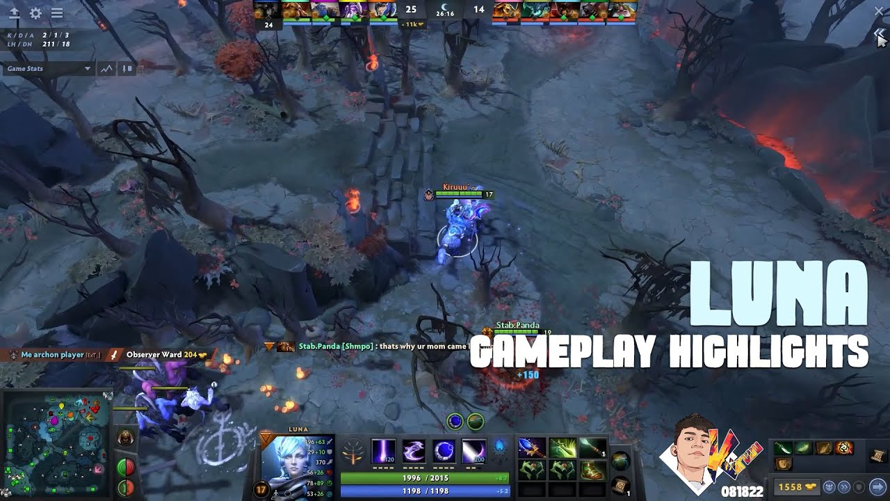 Dota 2 Luna rush Butterfly Gameplay Highlights 081822 - Kiruuu