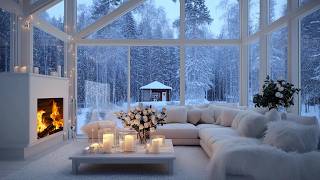 🌸❄️Warm Winter Piano Lounge | Snowy Candlelight & Flower Ambience | Deep Sleep Healing Study