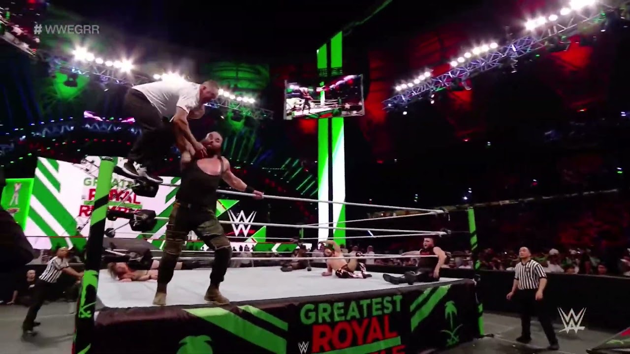 Braun Strowman Apron Chokeslam to Shane McMahon through the announce table: Greatest Royal Rumble