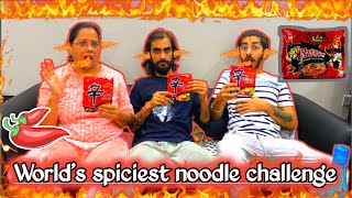 Korean Fire Noodles Challenge ft Mom, Brother and Bhabhi..