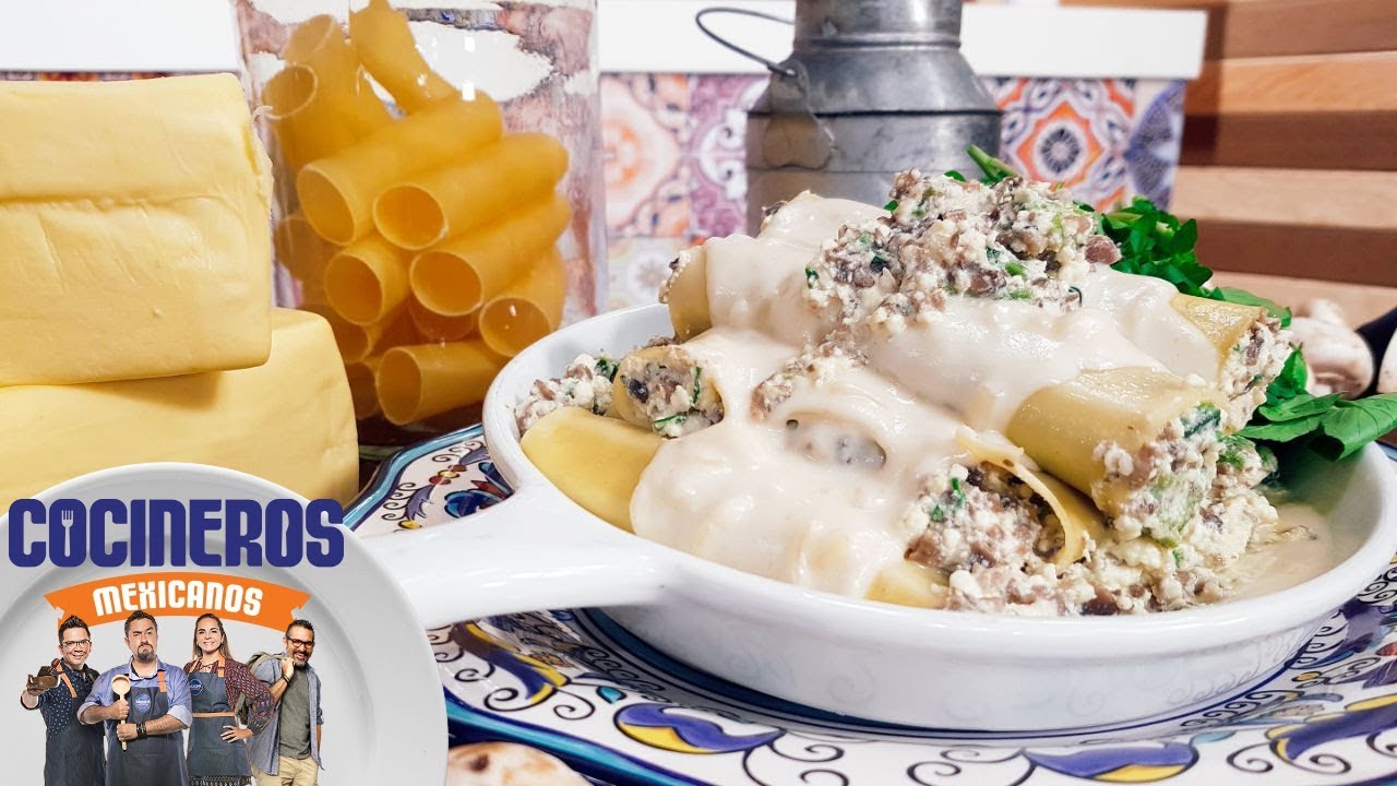 Receta: Canelones rellenos de hongos en salsa de queso chihuahua | Cocineros Mexicanos